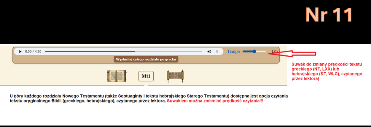 Odtwarzacz tekstu greckiego z regulacją prędkości